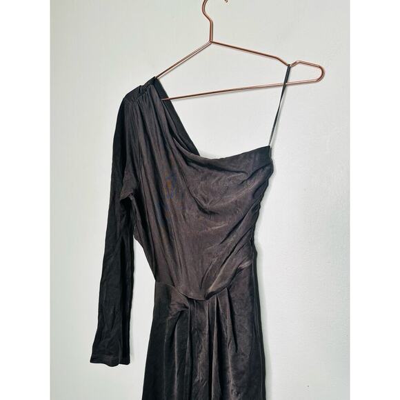 SOMETHING NAVY Black Jersey One Shoulder Long Sleeve Mid-Cutout Gown Medium - Picture 10 of 16